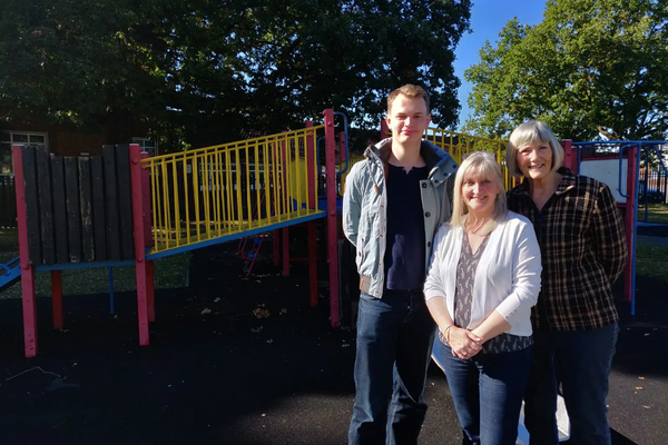 Cllrs Julia McShane, James Steel & Fiona White at King's College Play Park