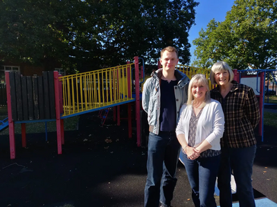 Cllrs Julia McShane, James Steel & Fiona White at King's College Play Park