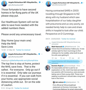 Angela Richardson tweets re coronavirus and Dominic Cummings