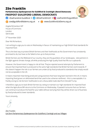 Back British Farming letter to AR