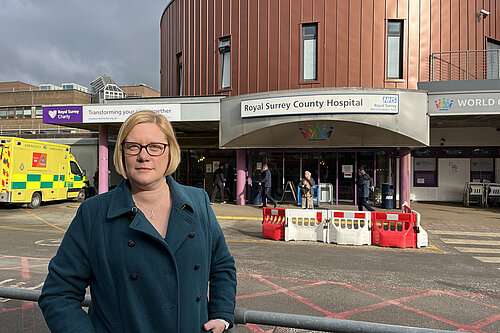 Zöe Franklin outside Royal Surrey County Hospital