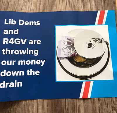 Photo of a Conservative leaflet distributed across Guildford