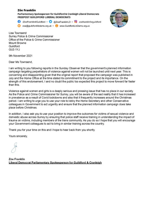 Letter to Surrey PCC 11.21